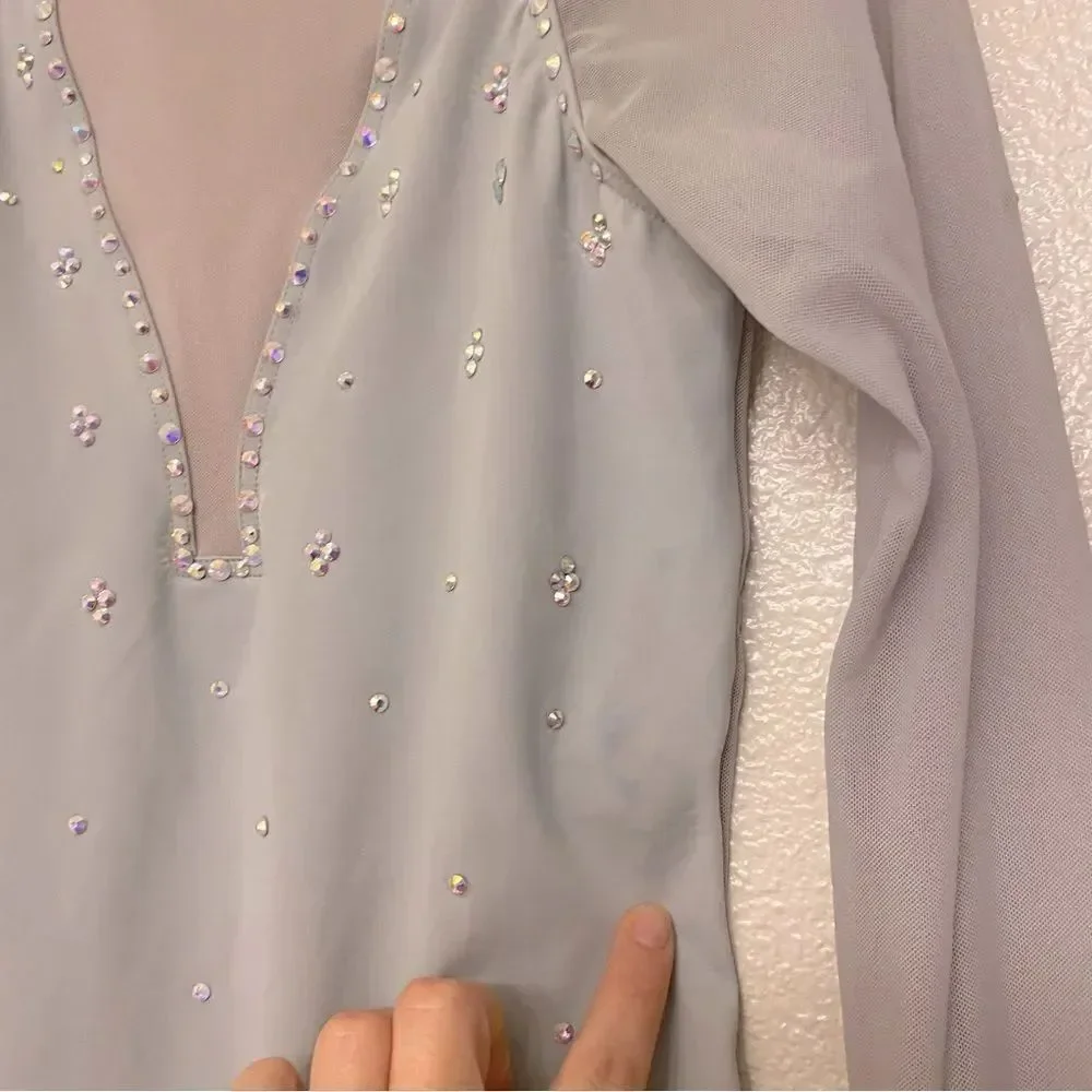 Weissman solo custom Dance costume gray Long Poet Sleeve Leotard MT11817 SA